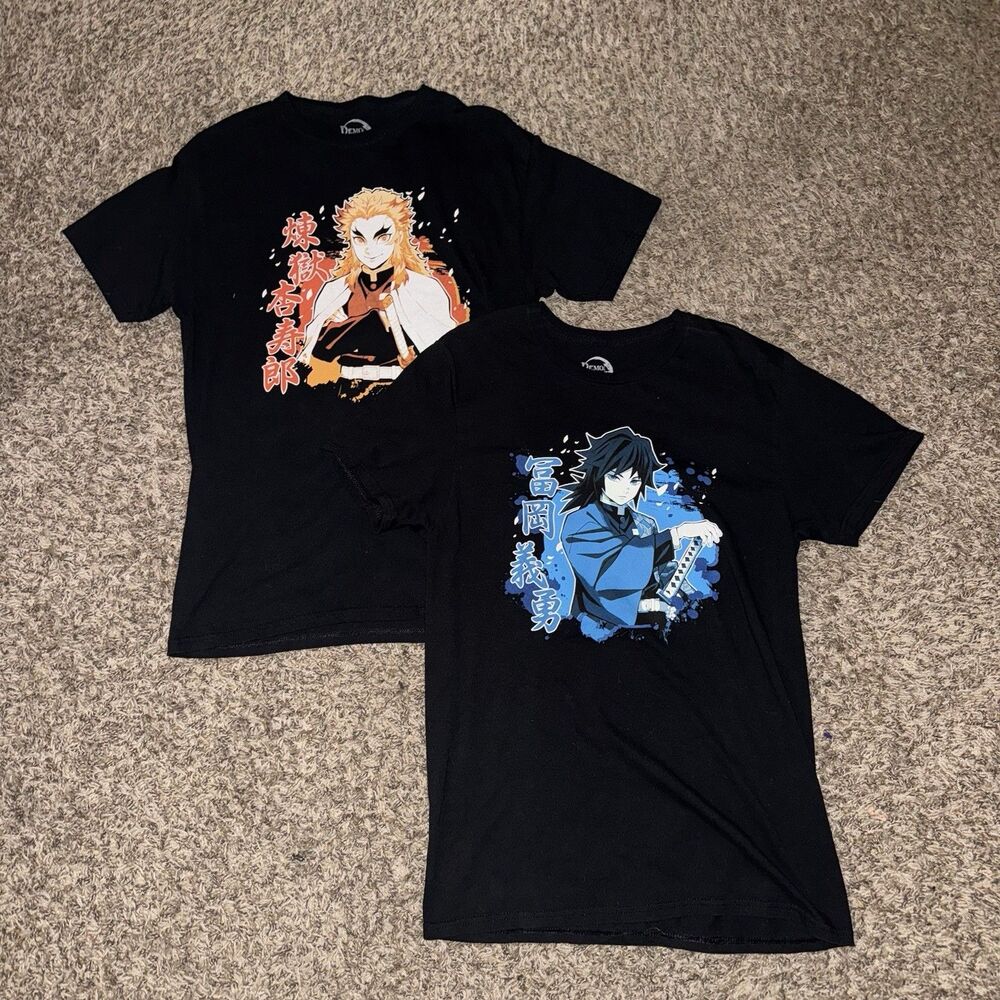 Demon Slayer Black Medium Rengoku & Giyu Anime Graphic Print Men's T-Shirts Lot
